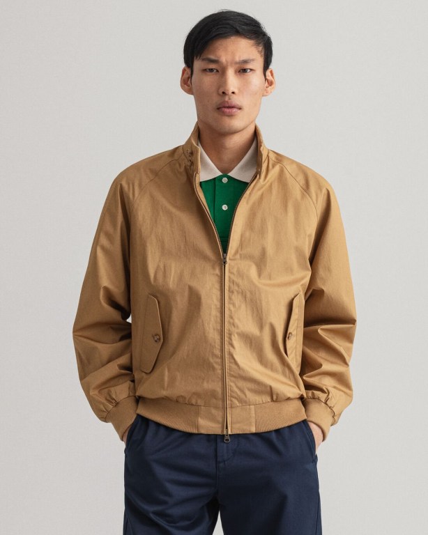 Gant Cotton Harrington Men's Jackets Beige | lBSeXgIbTrf