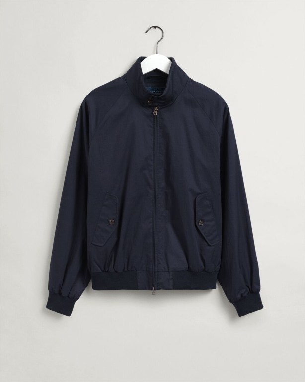 Gant Cotton Harrington Men's Jackets Blue | gpAx2dnpGE9