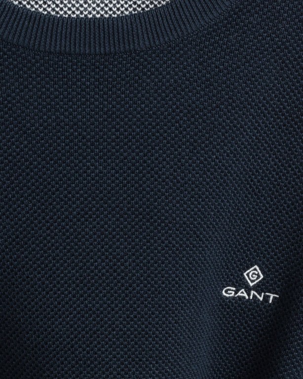 Gant Cotton Piqué Crew Neck Men's Crewneck Jumpers Blue | H9MLzqjf2tG