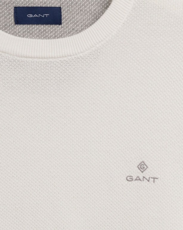 Gant Cotton Piqué Crew Neck Men's Crewneck Jumpers White | lJxplLeTV5g