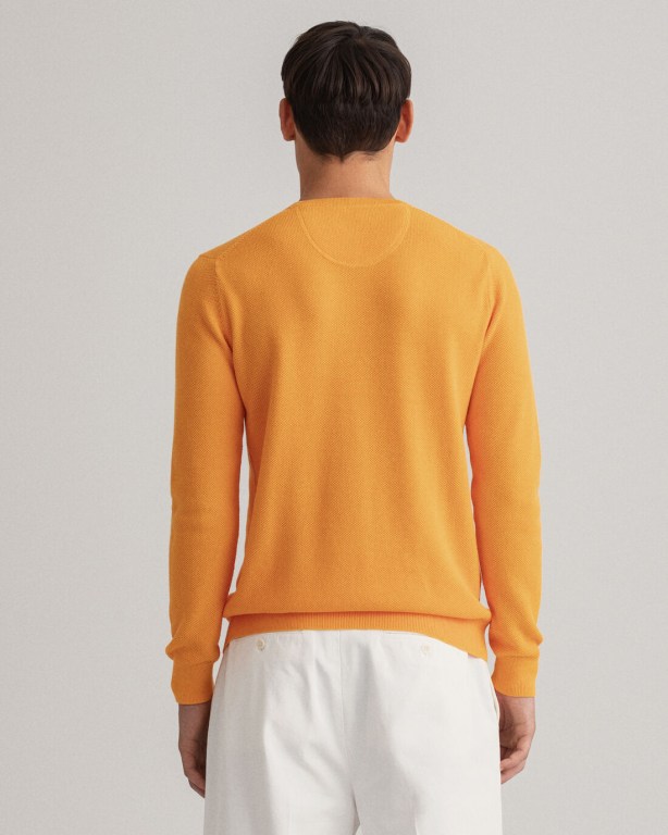 Gant Cotton Piqué Crew Neck Men's Crewneck Jumpers Orange | sbj2ZSkaaM1