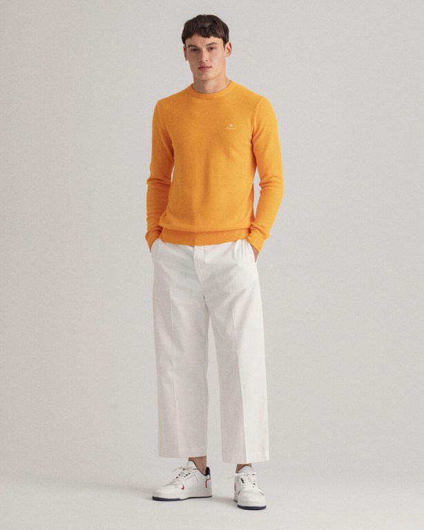 Gant Cotton Piqué Crew Neck Men's Crewneck Jumpers Orange | sbj2ZSkaaM1