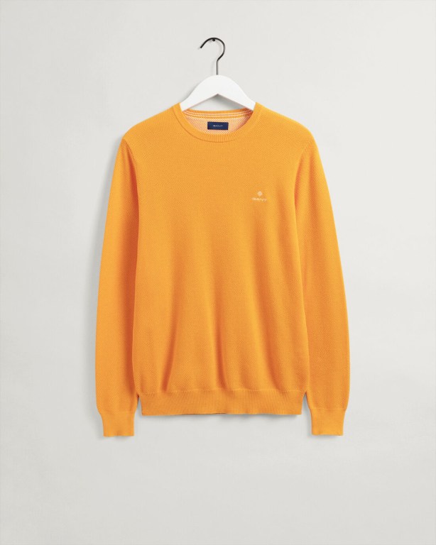 Gant Cotton Piqué Crew Neck Men's Crewneck Jumpers Orange | sbj2ZSkaaM1