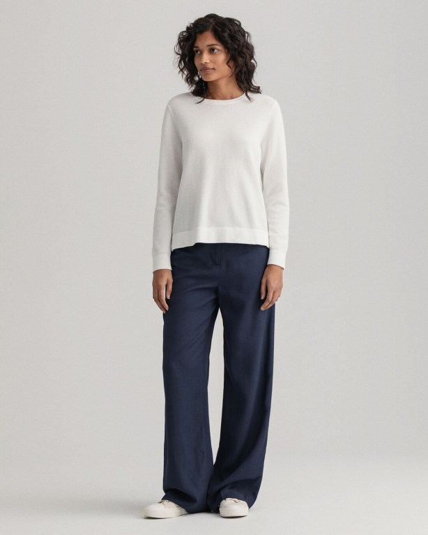 Gant Cotton Piqué Crew Neck Women's Crew Neck Jumpers White | KZ1OxsnqZ6x