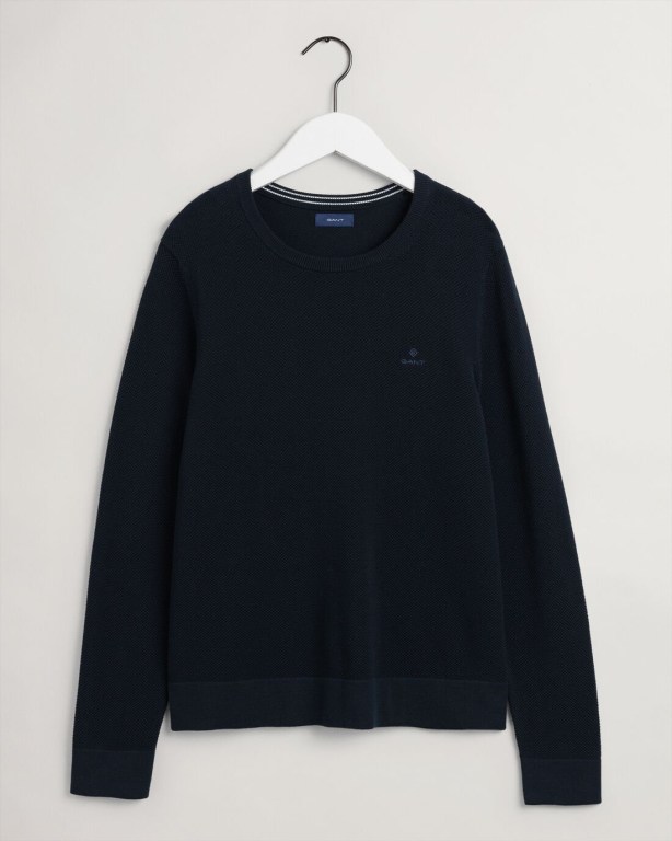 Gant Cotton Piqué Crew Neck Women's Crew Neck Jumpers Blue | jEvMUa0jSAt