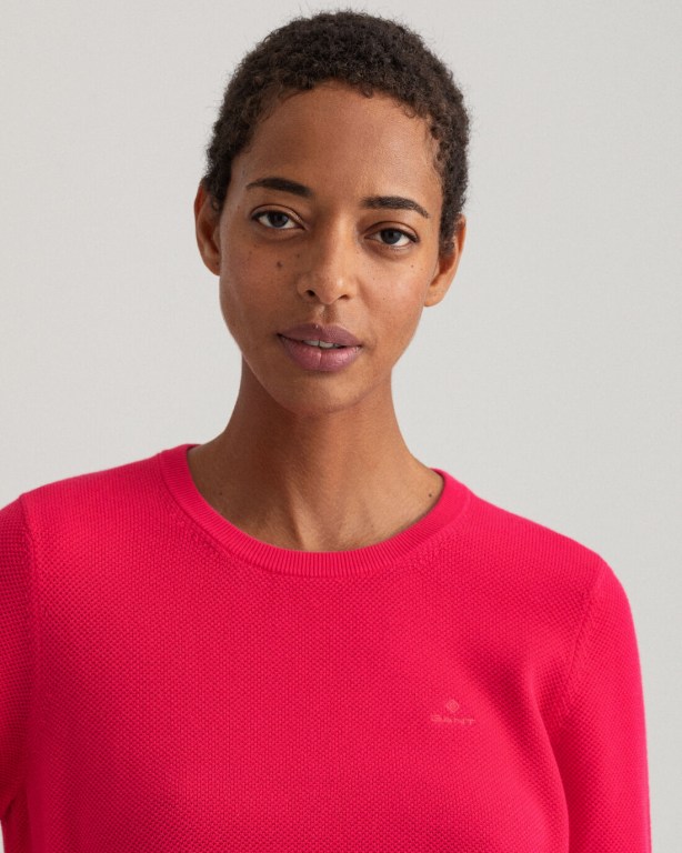 Gant Cotton Piqué Crew Neck Women's Crew Neck Jumpers Orange Pink | t8OXiqoCA6w