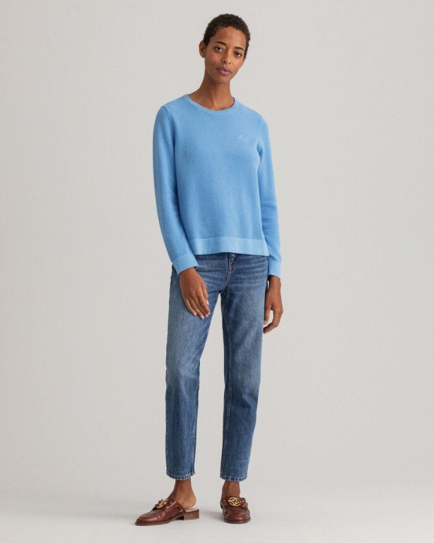 Gant Cotton Piqué Crew Neck Women's Crew Neck Jumpers Silver Blue | ytpY1VO6yEe