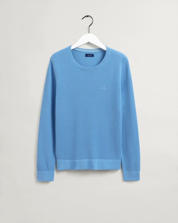 Gant Cotton Piqué Crew Neck Women's Crew Neck Jumpers Silver Blue | ytpY1VO6yEe