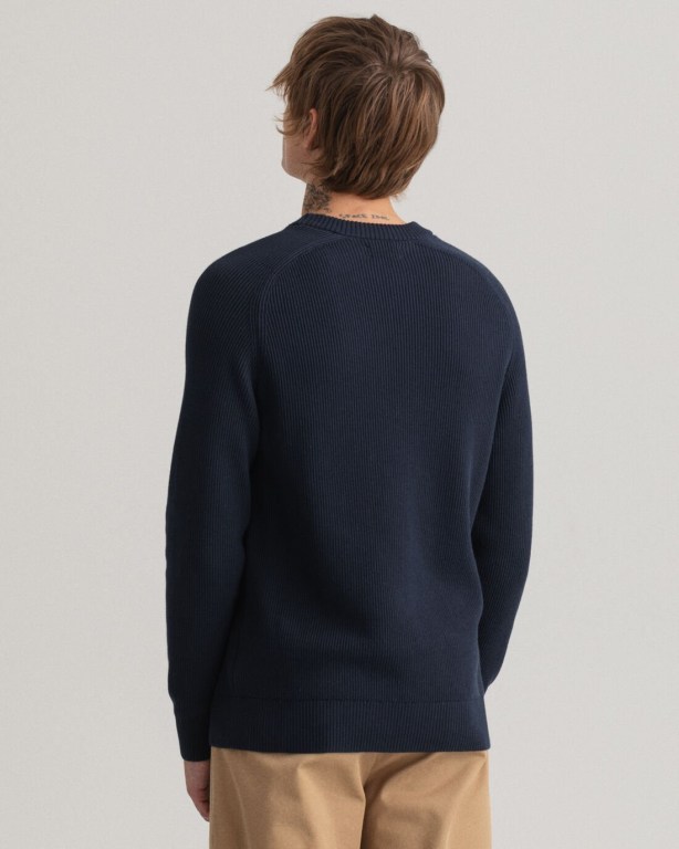 Gant Cotton Rib Crew Neck Men's Crewneck Jumpers Blue | 0bw1IIiYXx1