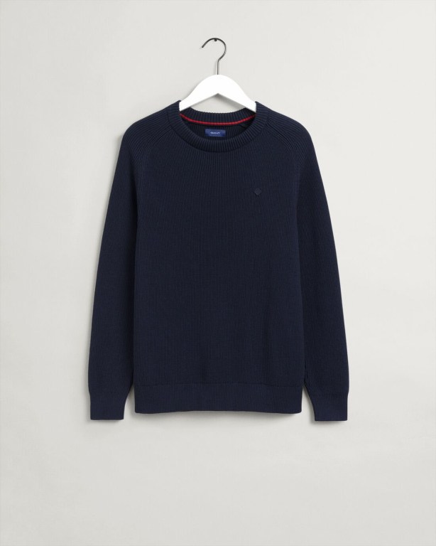 Gant Cotton Rib Crew Neck Men's Crewneck Jumpers Blue | 0bw1IIiYXx1