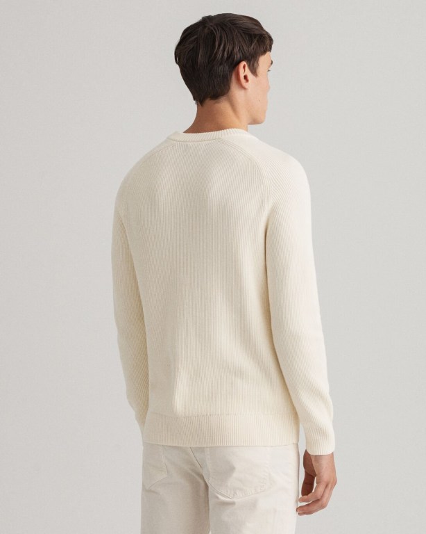 Gant Cotton Rib Crew Neck Men's Crewneck Jumpers White | VD5cC71w6iT