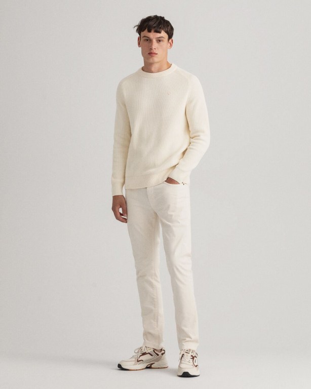 Gant Cotton Rib Crew Neck Men's Crewneck Jumpers White | VD5cC71w6iT