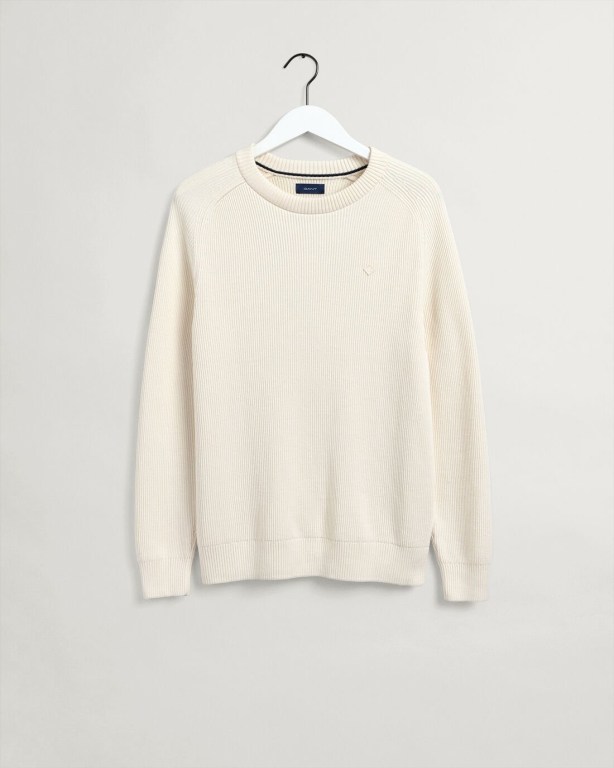 Gant Cotton Rib Crew Neck Men's Crewneck Jumpers White | VD5cC71w6iT