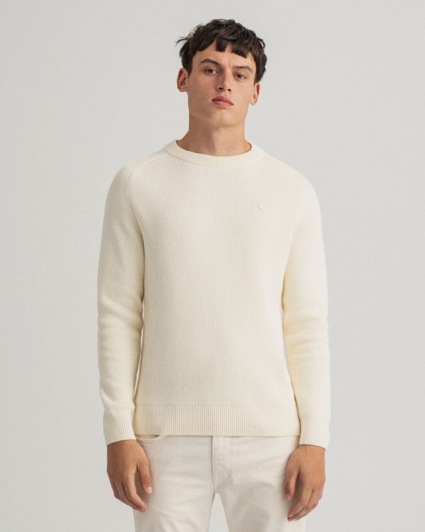 Gant Cotton Rib Crew Neck Men\'s Crewneck Jumpers White | VD5cC71w6iT