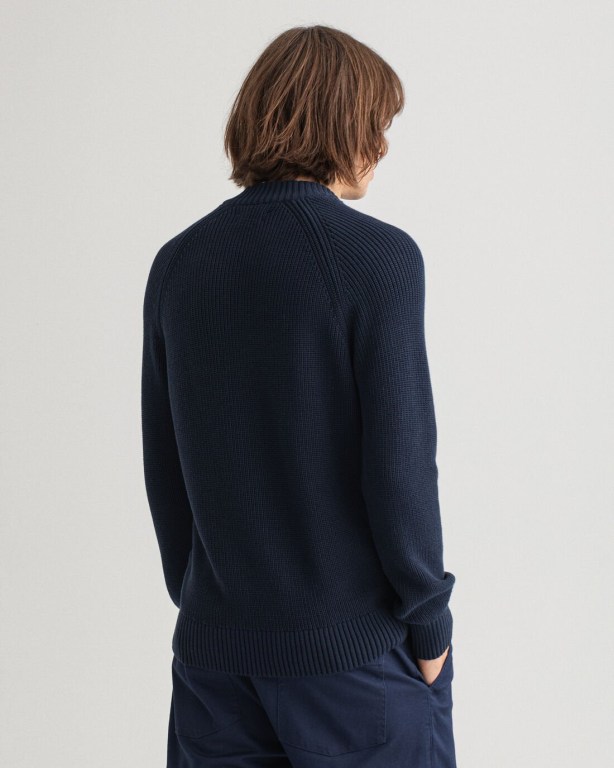 Gant Cotton Rib Full-Zip Men's Full Zip Jumpers Blue | UFcFIiACPoo