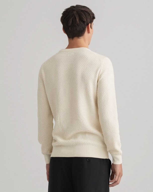 Gant Cotton Texture Crew Neck Men's Crewneck Jumpers Cream | Hg6fdDDMgZY