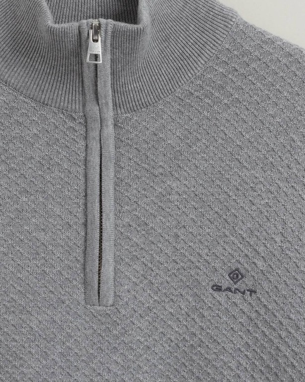 Gant Cotton Texture Men's Half Zip Jumpers Grey | d69nyPSMRgV