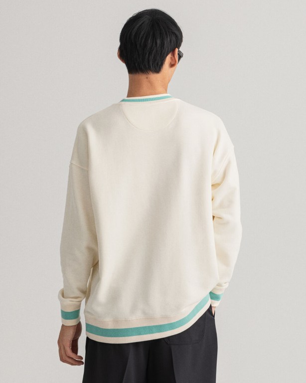 Gant Dahlia Print Crew Neck Men's Sweatshirts Cream | IU7bn04c3HS