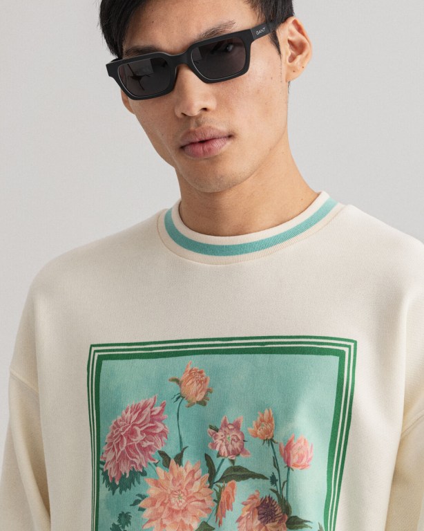 Gant Dahlia Print Crew Neck Men's Sweatshirts Cream | IU7bn04c3HS