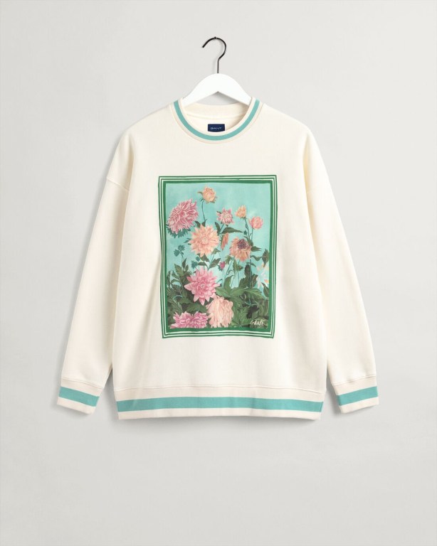 Gant Dahlia Print Crew Neck Men's Sweatshirts Cream | IU7bn04c3HS