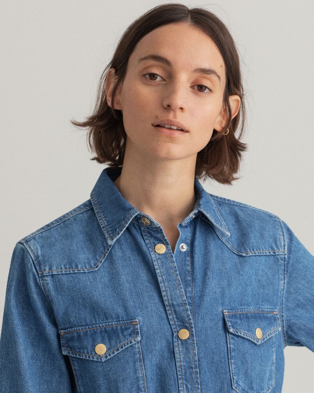 Gant Denim Women's Dresses Indigo | p1ieDgL68IG