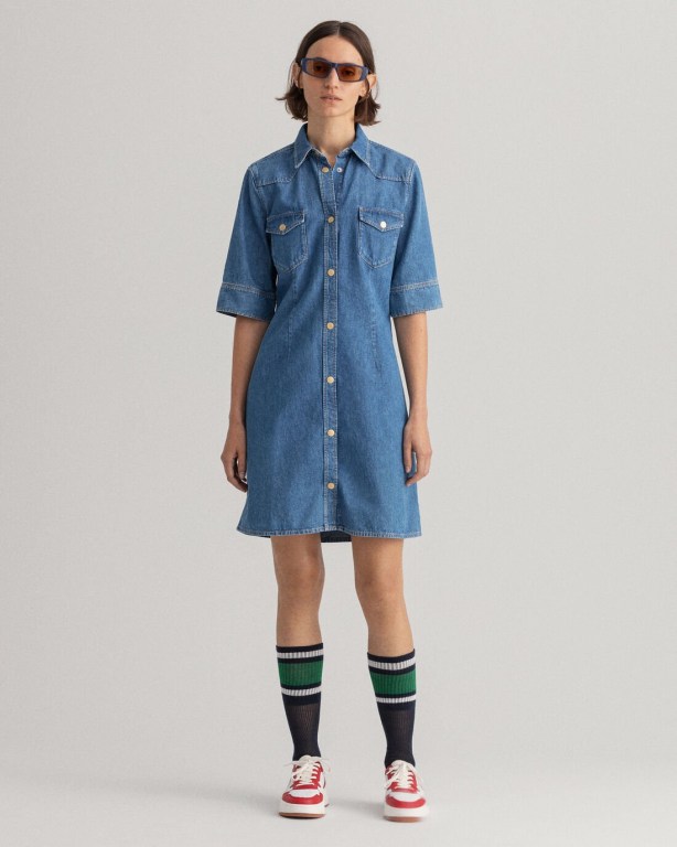 Gant Denim Women's Dresses Indigo | p1ieDgL68IG