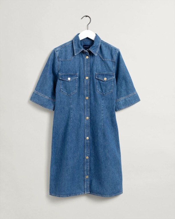 Gant Denim Women's Dresses Indigo | p1ieDgL68IG