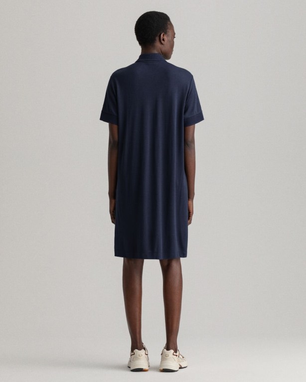 Gant Detail Collar Piqué Polo Women's Dresses Blue | CcDnDEFtRvj