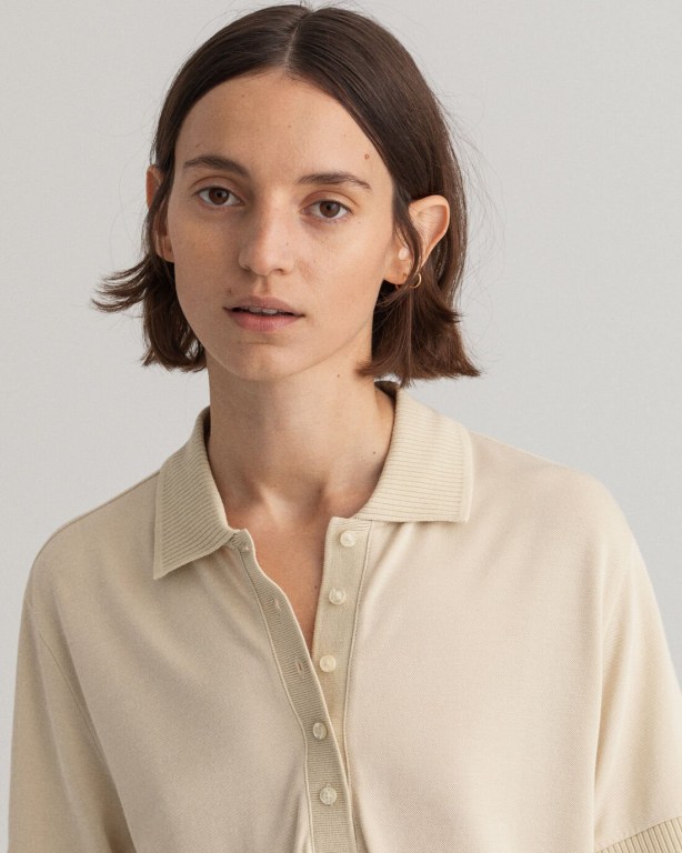 Gant Detail Collar Piqué Polo Women's Dresses Beige | yHPmCOrs2I3