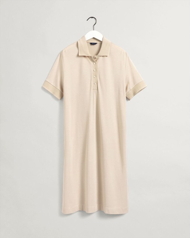 Gant Detail Collar Piqué Polo Women's Dresses Beige | yHPmCOrs2I3