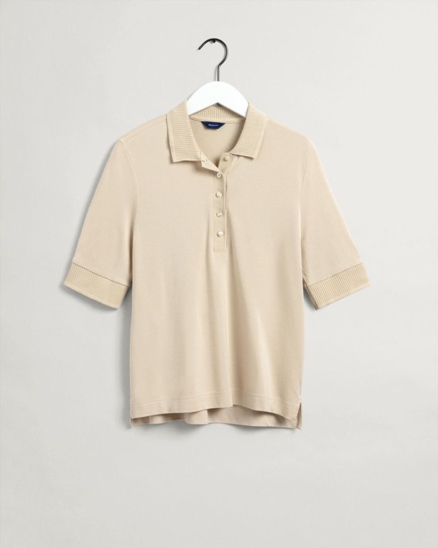 Gant Detail Collar Piqué Women's Polos Beige | l5y4v7tIbb1