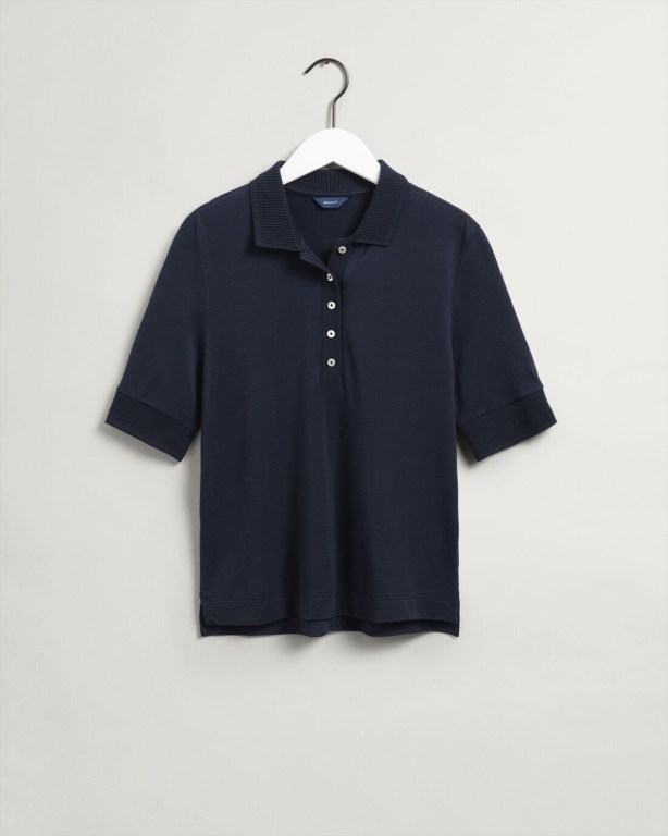 Gant Detail Collar Piqué Women's Polos Blue | mKb91nZ6yi6