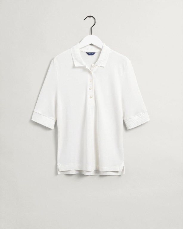 Gant Detail Collar Piqué Women's Polos White | W0yKoUdq2ih