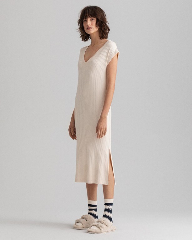 Gant Detail Slit Jersey Women's Dresses White | r5MFY201oAx