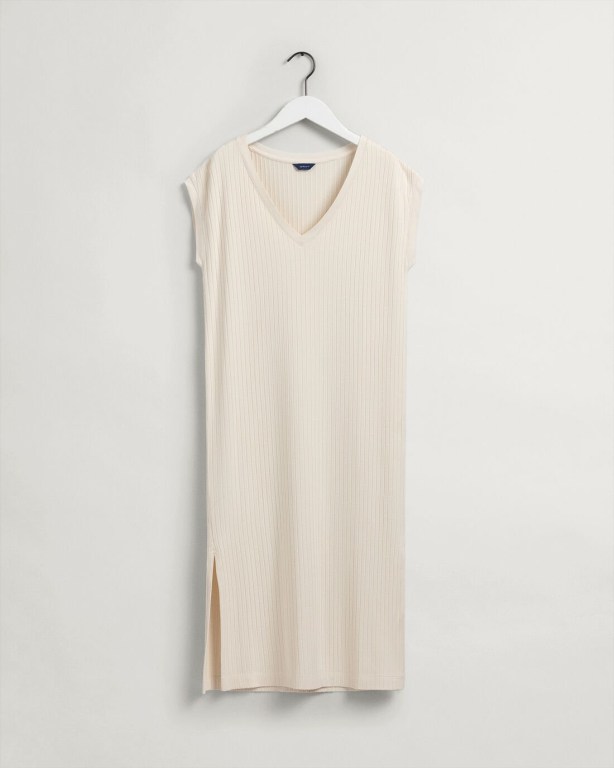 Gant Detail Slit Jersey Women's Dresses White | r5MFY201oAx