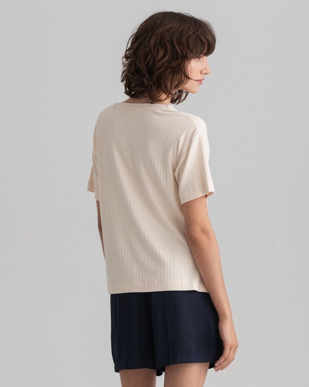 Gant Detail Slit Long-Short Sleeve Women's T-shirts White | xUFzGrjuvQc