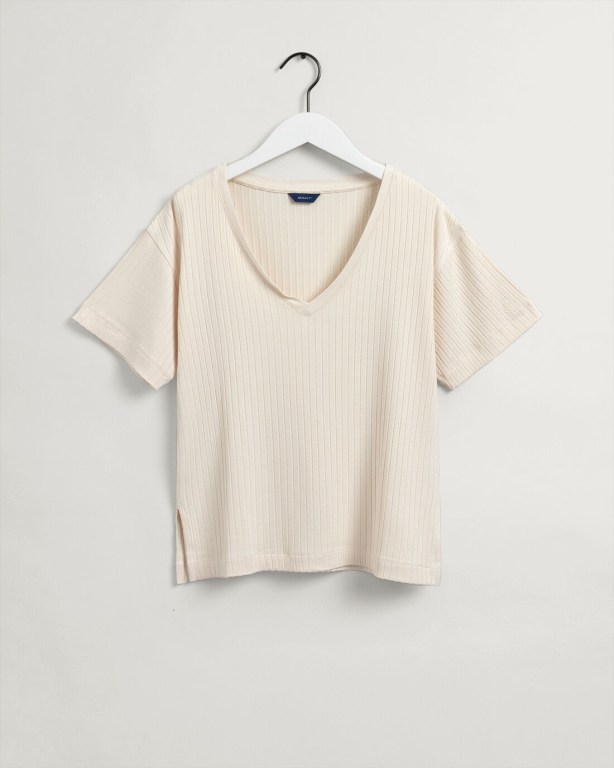 Gant Detail Slit Long-Short Sleeve Women's T-shirts White | xUFzGrjuvQc