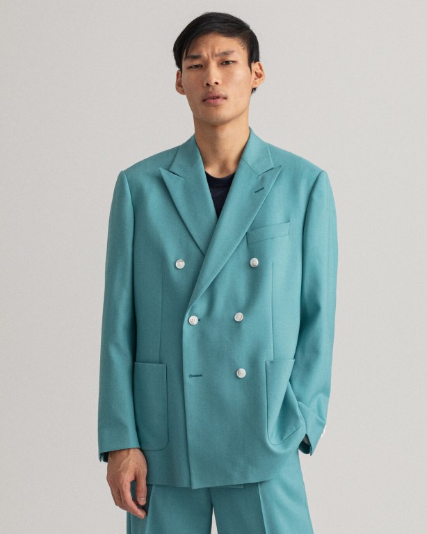 Gant Double-Breasted Summer Suit Men's Blazers Light Turquoise Green | DaUIAOCY2ya