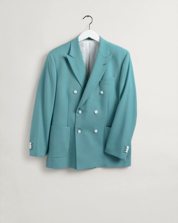 Gant Double-Breasted Summer Suit Men's Blazers Light Turquoise Green | DaUIAOCY2ya