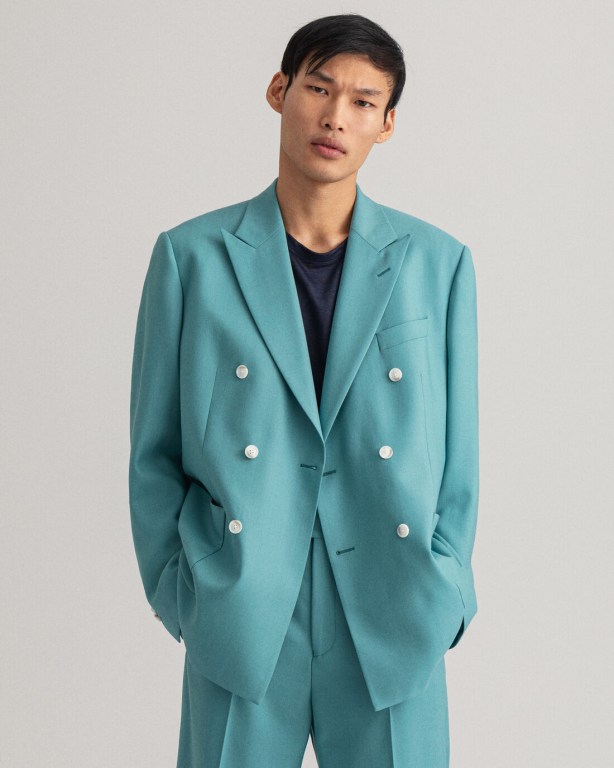 Gant Double-Breasted Summer Suit Men\'s Blazers Light Turquoise Green | DaUIAOCY2ya