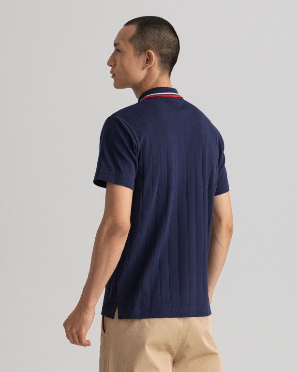 Gant Drop Needle Short Sleeve Rugger Men's Polo Shirts Blue | gwTGtdCpUWC