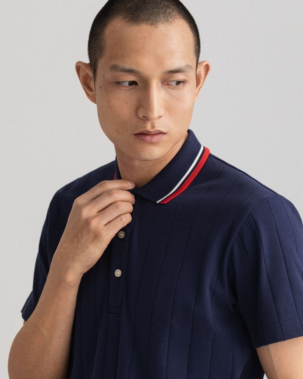 Gant Drop Needle Short Sleeve Rugger Men's Polo Shirts Blue | gwTGtdCpUWC