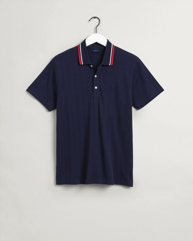 Gant Drop Needle Short Sleeve Rugger Men's Polo Shirts Blue | gwTGtdCpUWC