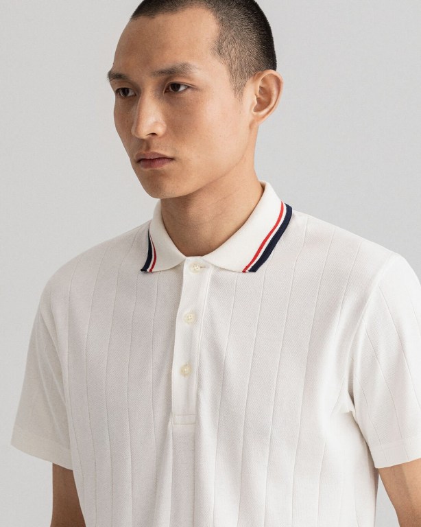 Gant Drop Needle Short Sleeve Rugger Men's Polo Shirts White | pm2TQvn4THU