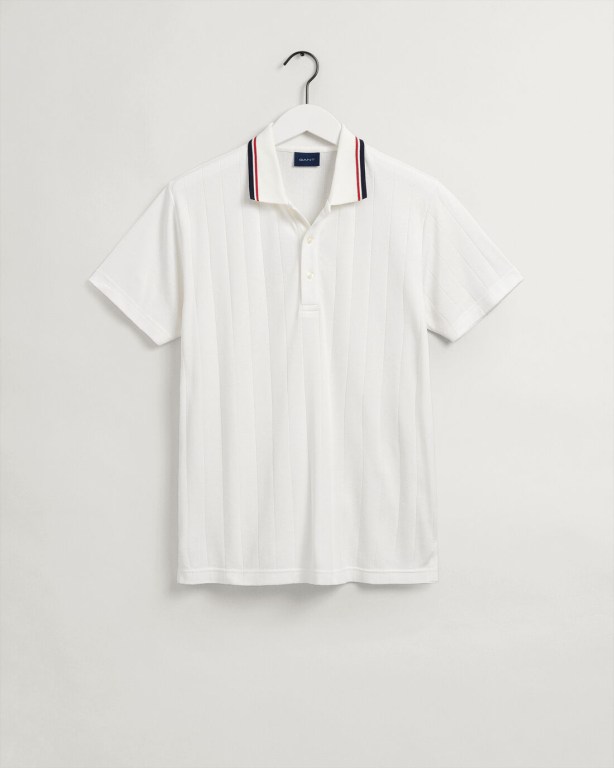 Gant Drop Needle Short Sleeve Rugger Men's Polo Shirts White | pm2TQvn4THU