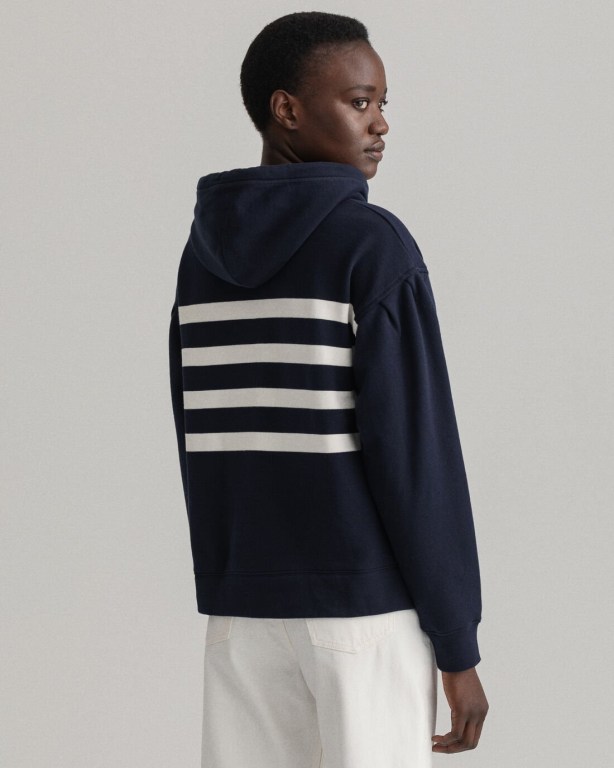 Gant Embroidered Stripe Women's Hoodies Blue | r35tfDA2dzZ