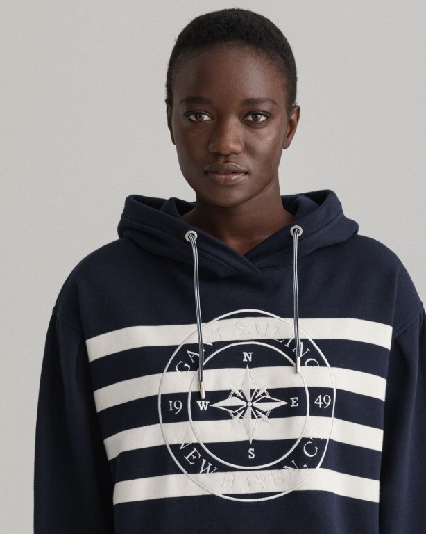 Gant Embroidered Stripe Women's Hoodies Blue | r35tfDA2dzZ