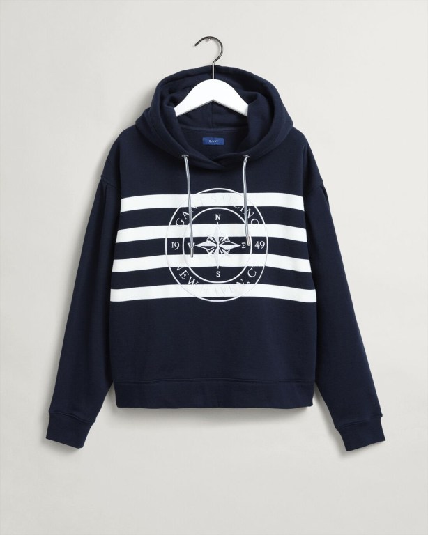 Gant Embroidered Stripe Women's Hoodies Blue | r35tfDA2dzZ