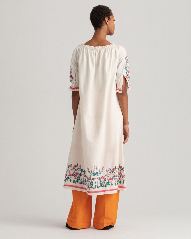 Gant Embroidered Wild Floral Print Women's Dresses White | mxc1YWKZtyd