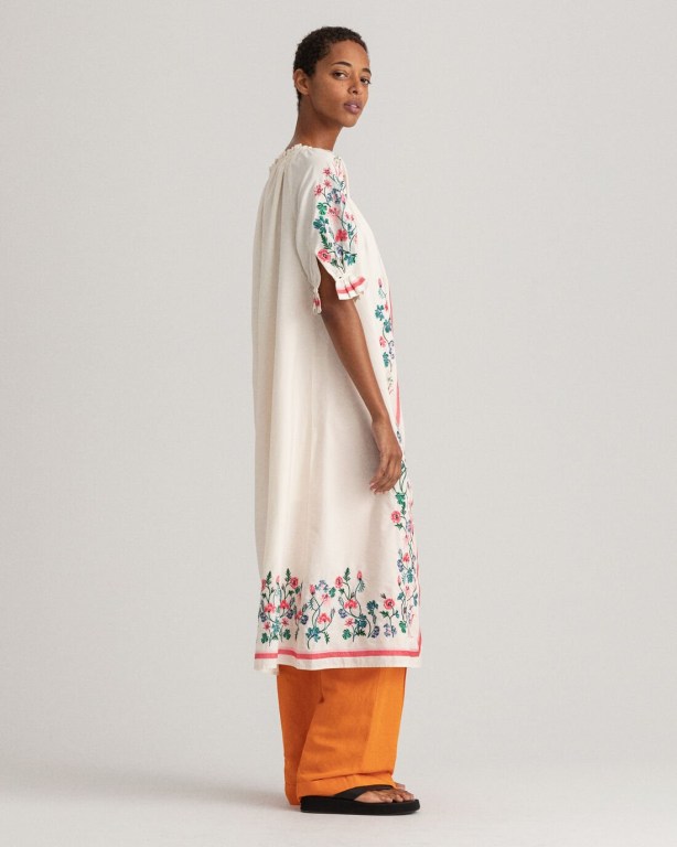 Gant Embroidered Wild Floral Print Women's Dresses White | mxc1YWKZtyd